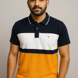 Men's Polo T-Shirt (Black White Yellow Layer)